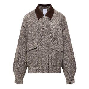 Dakota Tweed Baseball Jacket in Wool, Brown, Size M